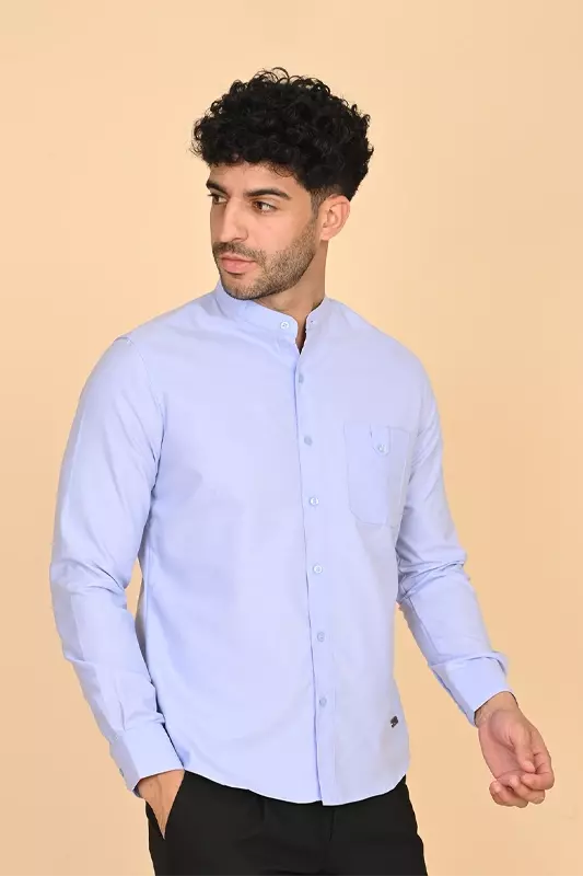Men's Mandarin Collar Shirt - Blue
