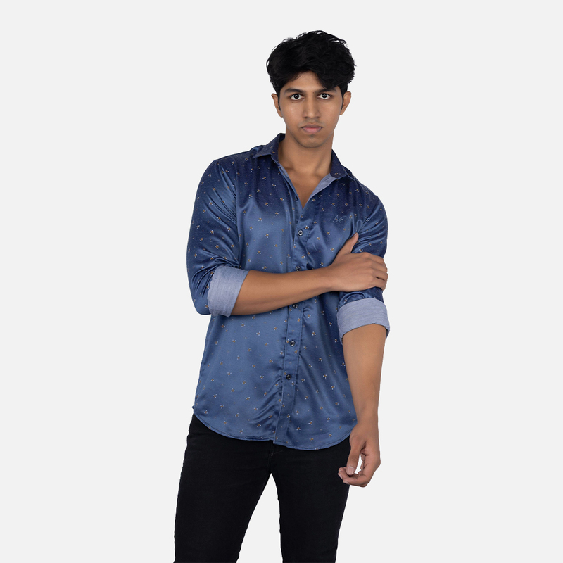 Men Egyptian Blue Floral Printed Casual Shirt