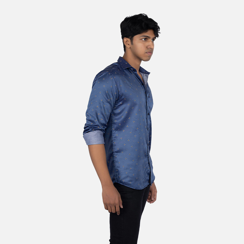 Men Egyptian Blue Floral Printed Casual Shirt