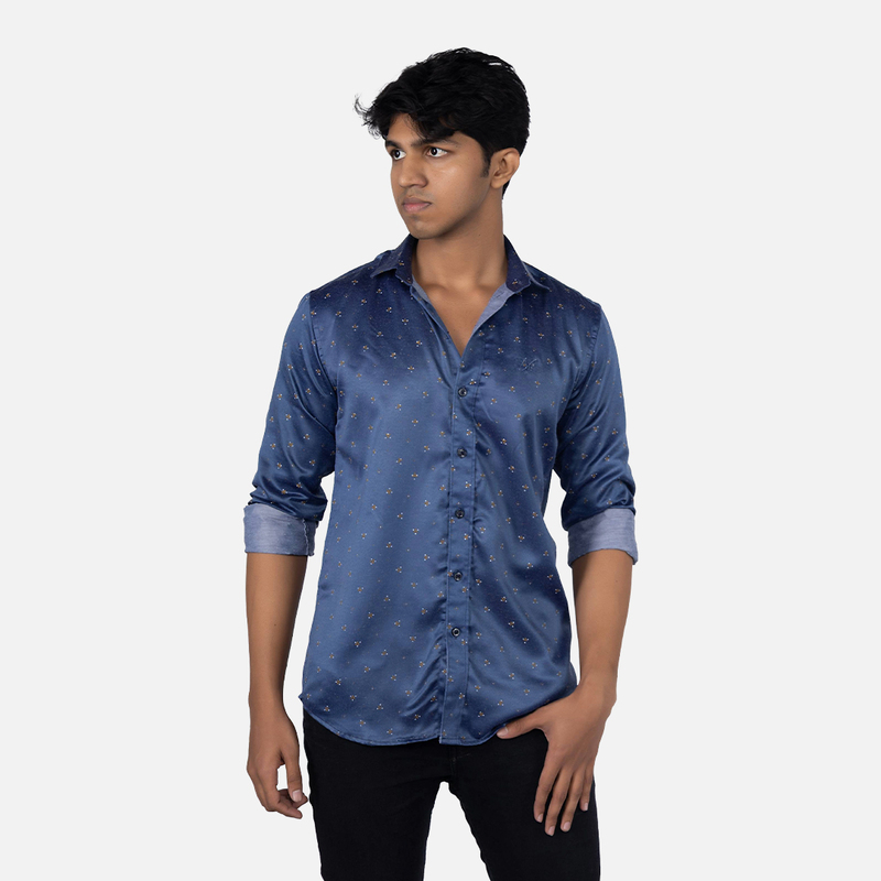 Men Egyptian Blue Floral Printed Casual Shirt