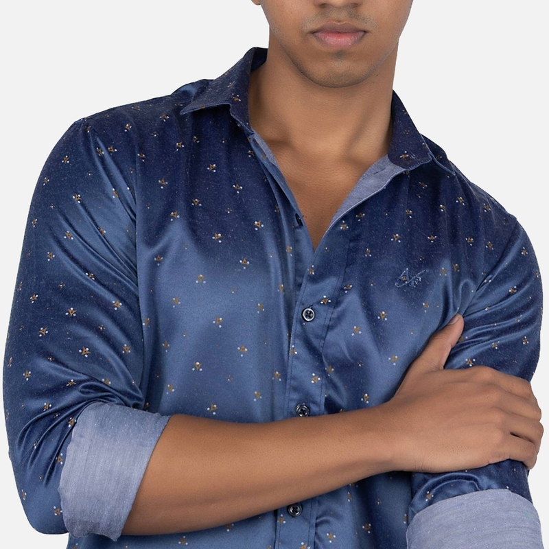 Men Egyptian Blue Floral Printed Casual Shirt
