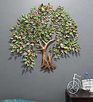 DAD Metal Tree Wall Art with Birds - Colorful Wall Sculpture Living Room - Size (37x3x37 Inch)