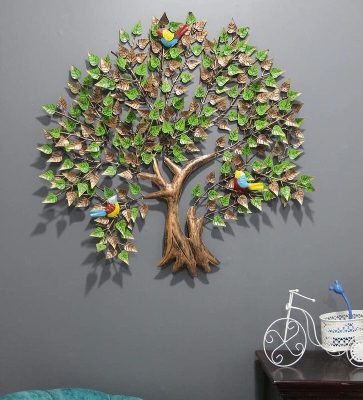DAD Metal Tree Wall Art with Birds - Colorful Wall Sculpture Living Room - Size (37x3x37 Inch)