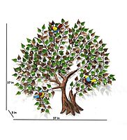 DAD Metal Tree Wall Art with Birds - Colorful Wall Sculpture Living Room - Size (37x3x37 Inch)