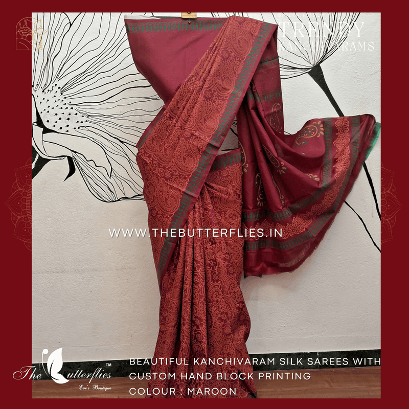 HAND PAINTED PURE KANCHIVARAM SOFT SILK SAREE  CUSSSIL23504