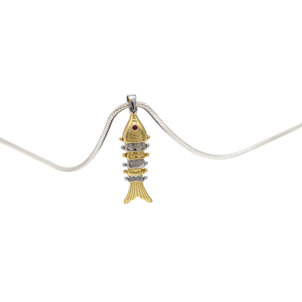 Sterling Silver Fish Pendant | Golden colour Finish