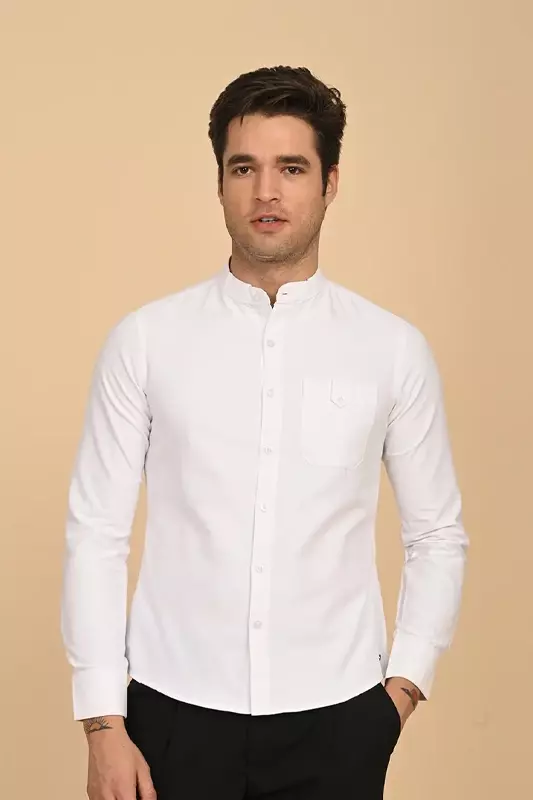 Men's Mandarin Collar Shirt - White