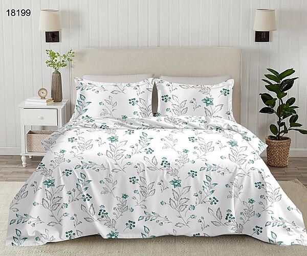Rose Garden: The Teal Vine | 100% Premium Cotton King Size Bedsheet