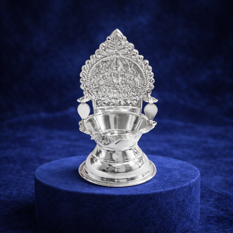 Silver Kamakshi Amman Deepa | Traditional Gaja Lakshmi Diya