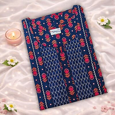 Royal Blue Cotton Nighty With Geometric Print All Over From Libas Loungewear - AL1166