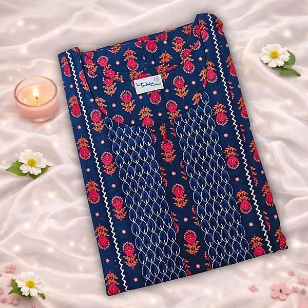 Royal Blue Cotton Nighty With Geometric Print All Over From Libas Loungewear - AL1166