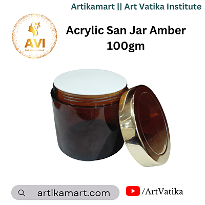 Acrylic San Jar AMBER + White Inner + GOLDEN Cap - 100g Acrylic San Jar AMBER + White Inner + GOLDEN Cap - 100g