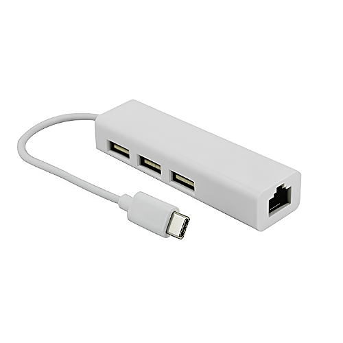 USB Type C to 3 Port USB 2.0 Hub + RJ45 Adapter, Type-C to Gigabit Ethernet LAN Network Adapter/Converter for Mac-Book, Pro, I-Mac, Chrome-Book , Pixel