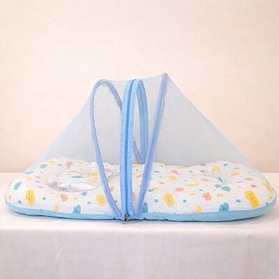 Muslin Foldable Baby Net Bed – Sky Blue