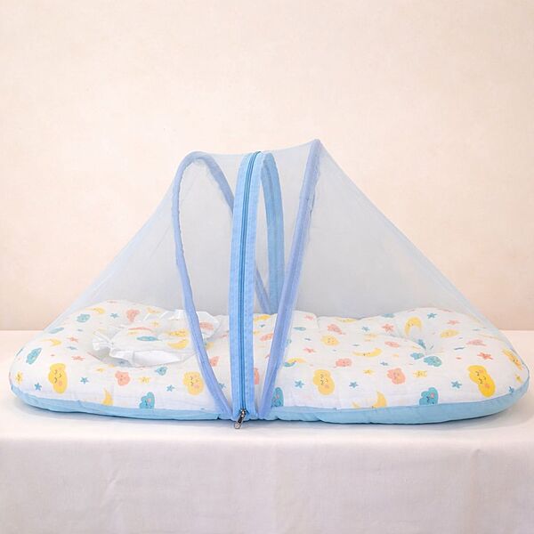 Muslin Foldable Baby Net Bed – Sky Blue