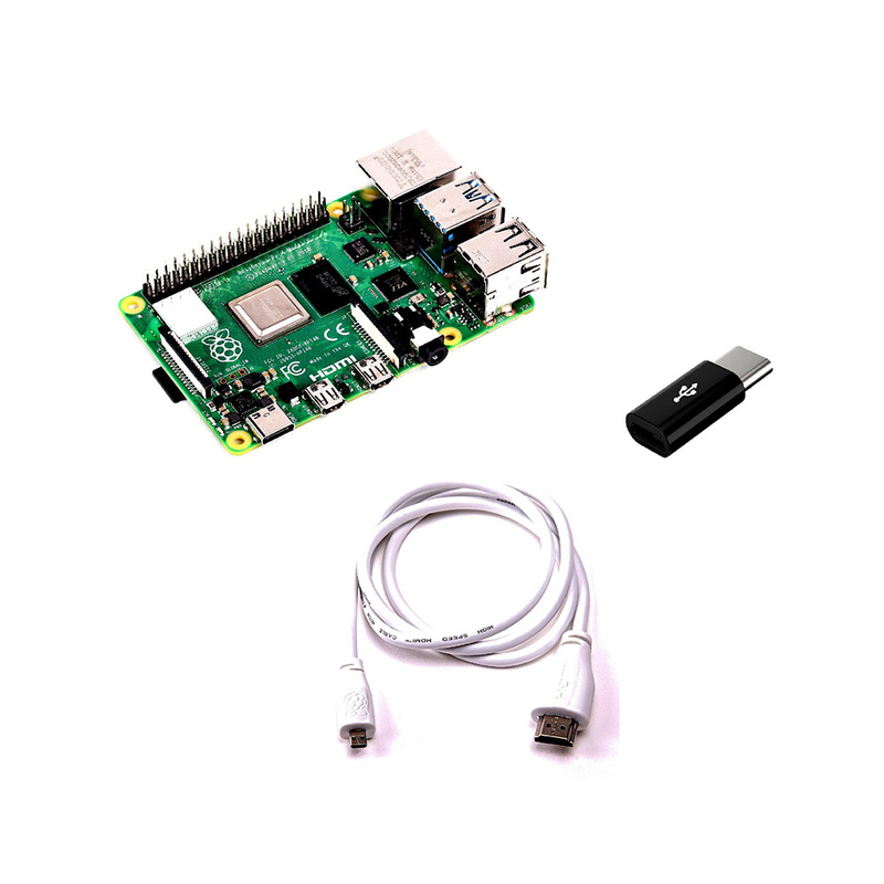 Combo of Raspberry Pi 4 Model-B with 1 GB RAM + Micro-HDMI Cable + Micro-USB to C type Converter