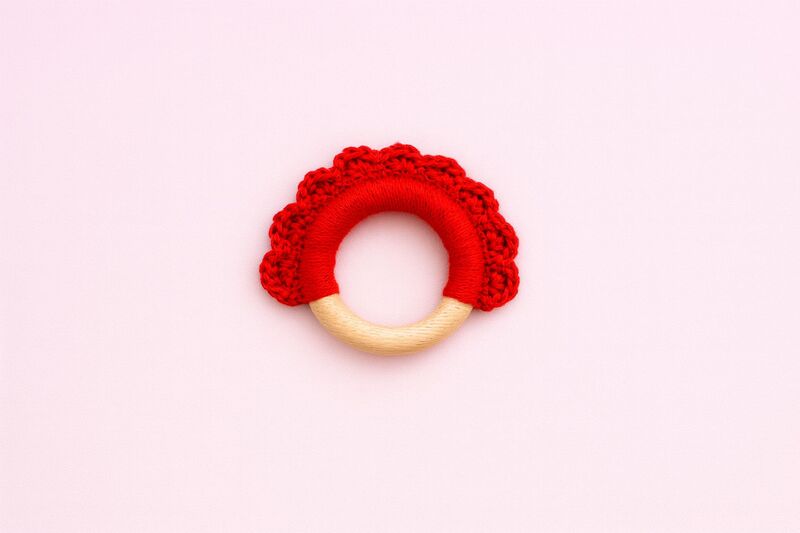 Red Scallop Wooden Baby Teether Red Scallop Wooden Baby Teether