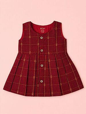 Royal Maroon Butta Silk Baby Frock