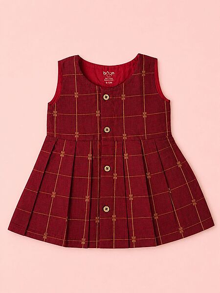 Royal Maroon Butta Silk Baby Frock