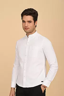 Men's Mandarin Collar Shirt -  White