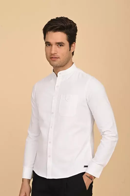 Men's Mandarin Collar Shirt - White