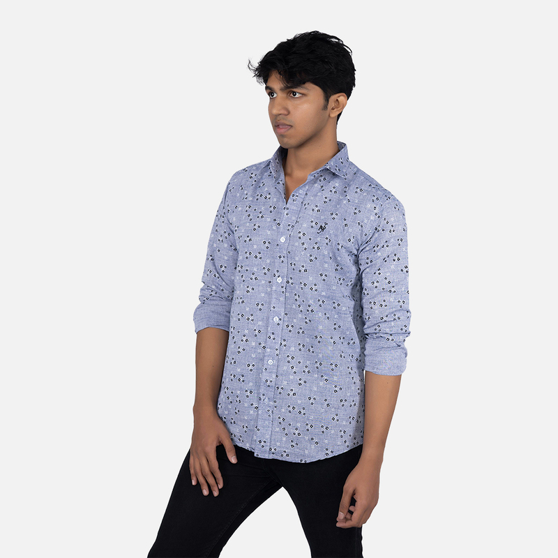 Men Blue Melange Floral Printed  Casual Shirt