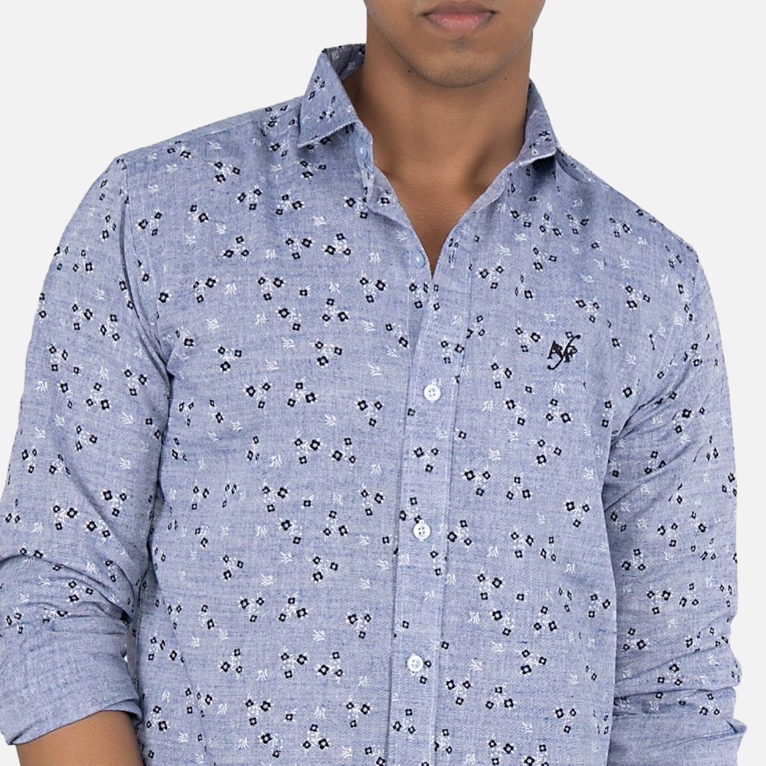 Men Blue Melange Floral Printed  Casual Shirt