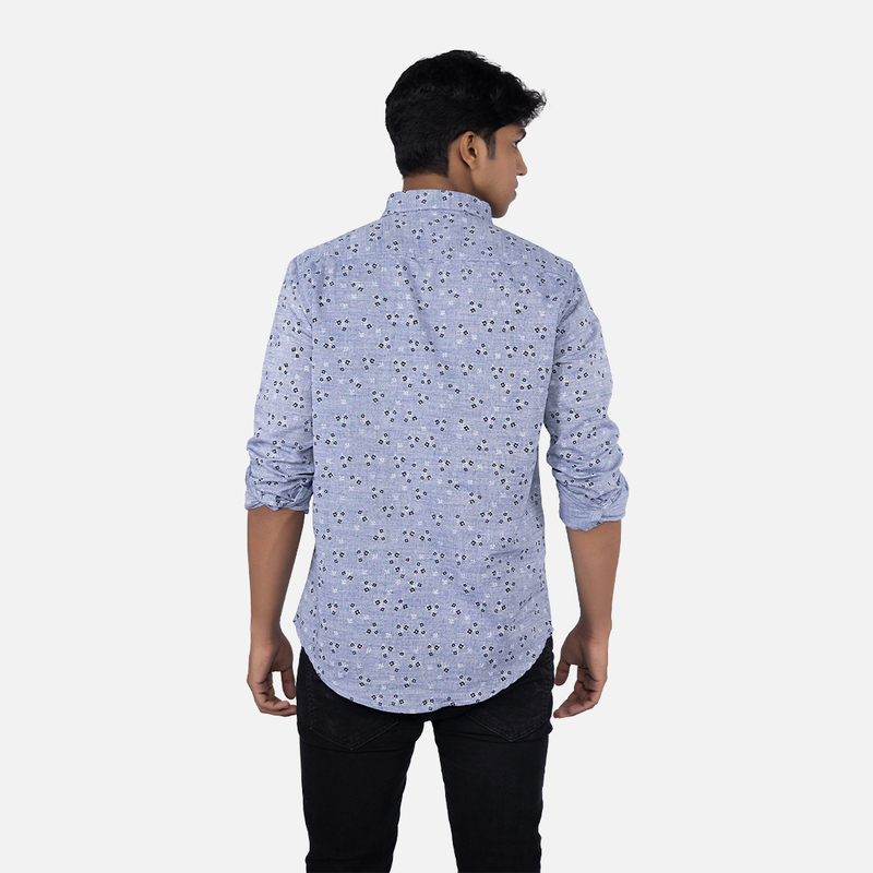 Men Blue Melange Floral Printed  Casual Shirt