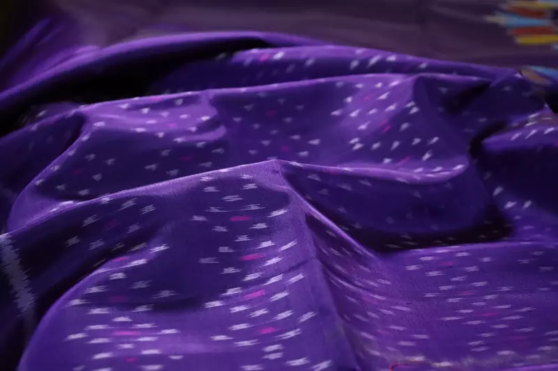 Pastel Purple Ikat Silk Saree with Tree Motifs & Contrast Border with ikat blouse | Handloom Saree