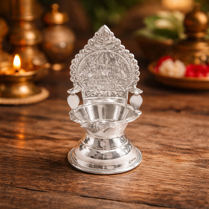 Silver Kamakshi Amman Deepa | Traditional Gaja Lakshmi Diya