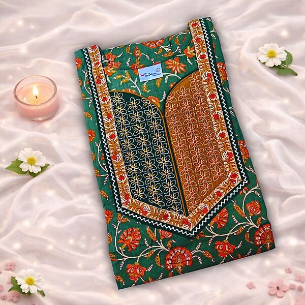 Grassy Green Cotton Nighty With Geometric Print All Over From Libas Loungewear - AL1167