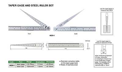 Insize 4829-1 Taper Gauge And Steel Ruler Set