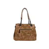Classic Tan Textured Shoulder Bag with Chain Handles