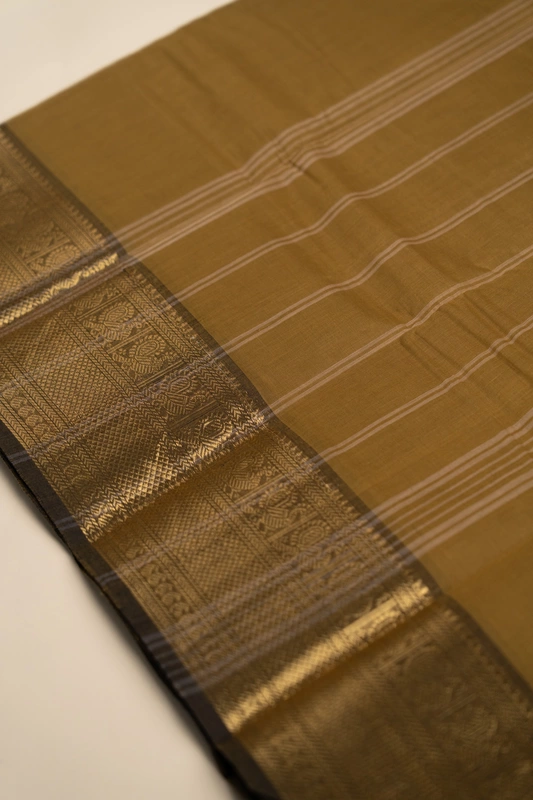 Kanchi Cotton plain body - Earthy Shade of Mustard Yellow with Broad and Narrow Zari Border