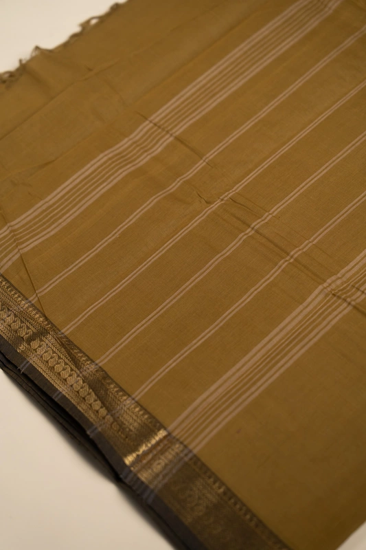 Kanchi Cotton plain body - Earthy Shade of Mustard Yellow with Broad and Narrow Zari Border