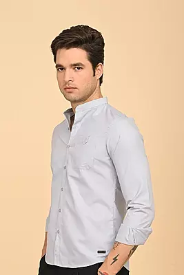 Men's Mandarin Collar Shirt - Grey
