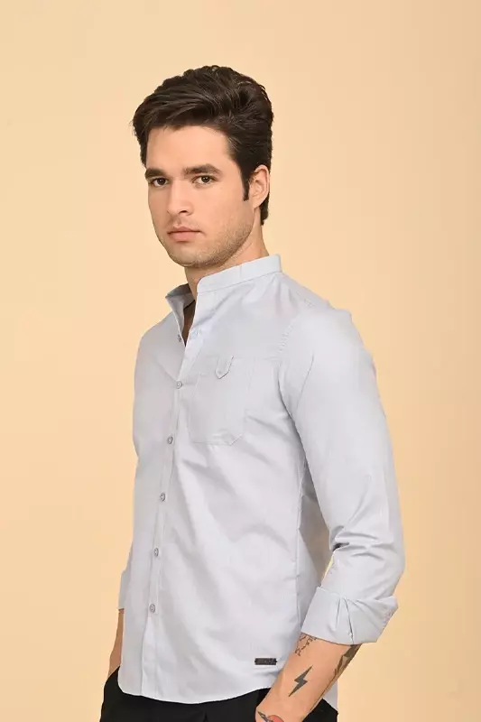 Men's Mandarin Collar Shirt - Grey