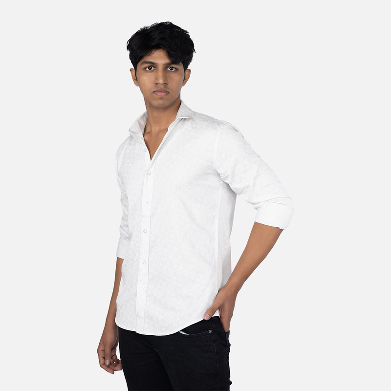 Men Metallic White Floral Printed Casual Shirt