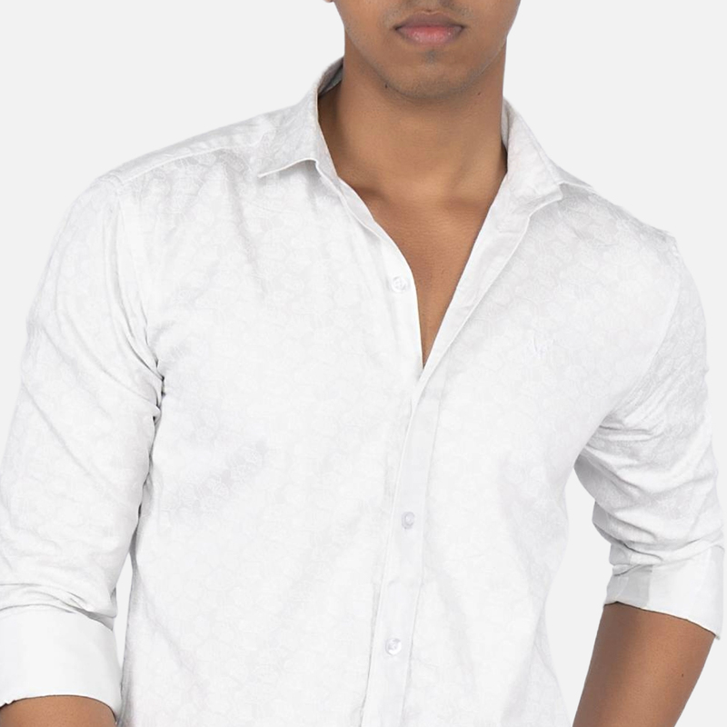 Men Metallic White Floral Printed Casual Shirt