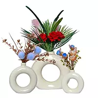 Donut-Shaped Flower Vases for Home Decor, Set of 3 (Cream) Polyresin – 8 Inch