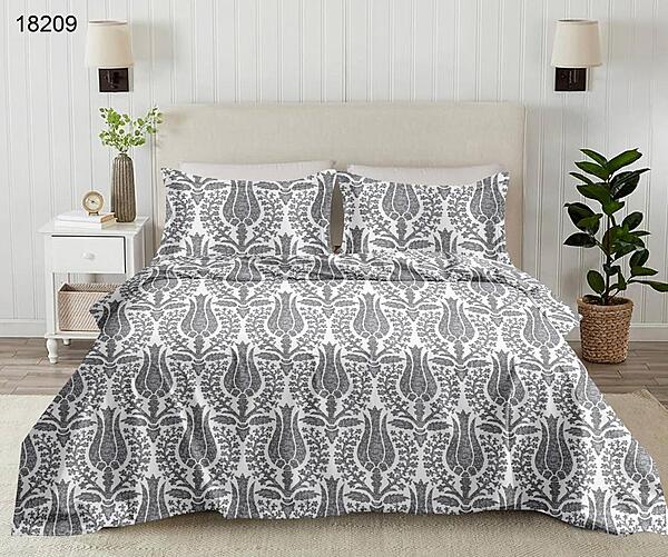 Rose Garden: The Slate Damask | 100% Premium Cotton King Size Bedsheet