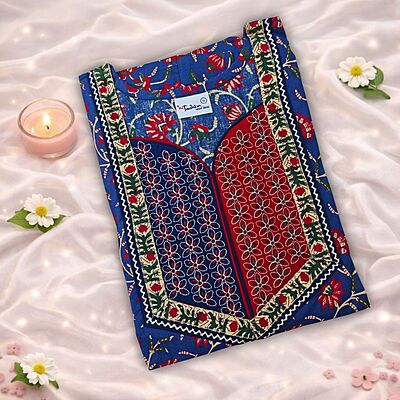 Metro Blue Cotton Nighty With Geometric Print All Over From Libas Loungewear - AL1168