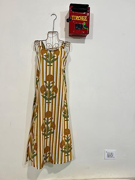 Ira's strappy back lace up kurta - Yellow Stripes & Florals