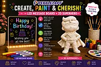 Pebblezapp LED Acrylic Writing Board with Light & 7 Pens | 3D with Reusable SuperHero Statue