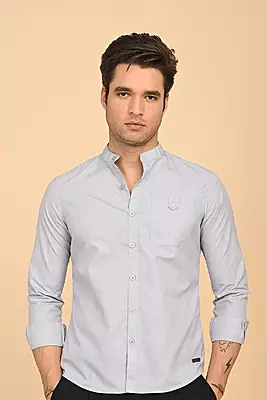 Men's Mandarin Collar Shirt - Grey