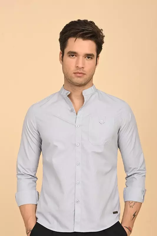 Men's Mandarin Collar Shirt - Grey