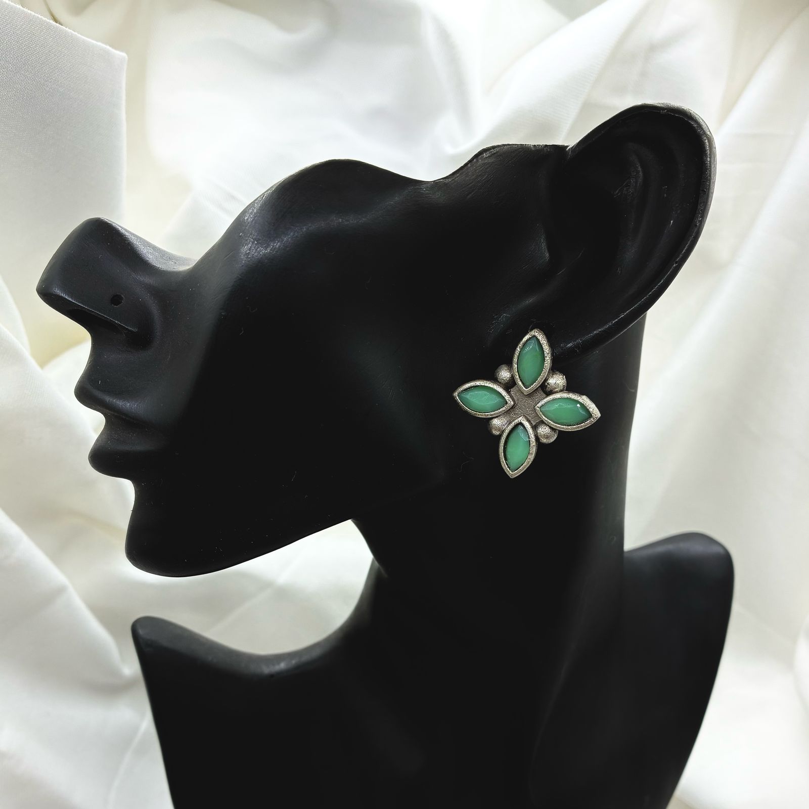 Silver plated Brass Earrings (Cyan) #4