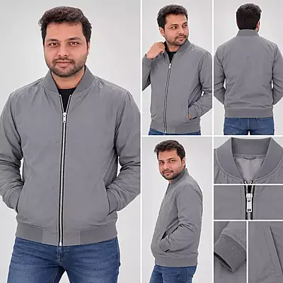 Men’s Solid Lightweight Bomber Jacket – Grey