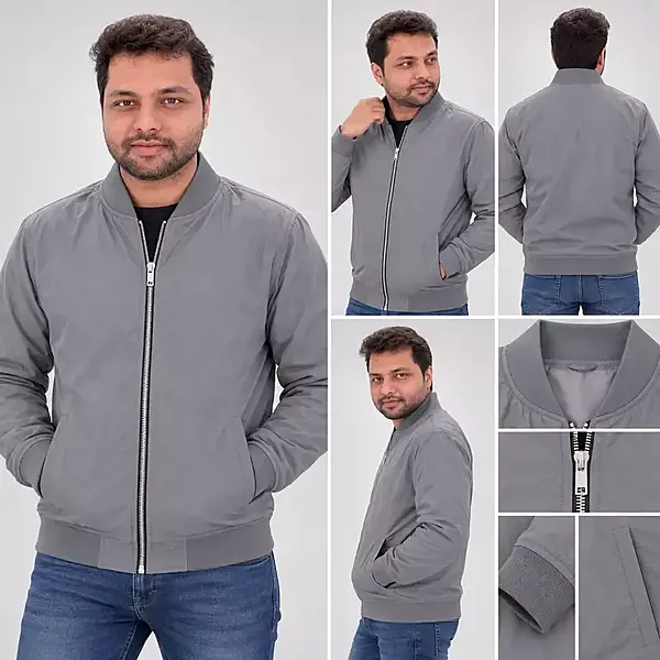 Men’s Solid Lightweight Bomber Jacket – Grey