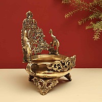 Brass Elephant Designer Urli Decorative Bowl - 12 inch Height | Majestic Brass Urli Decorative Bowl with Elephant Design for Royal Decor